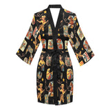 Baha Ranch Vintage Cowgirl Collage Satin Kimono Sleeve Robe
