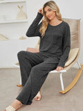 Round Neck Long Sleeve Top and Pants Set - Trendsi