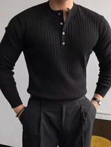 Button Detail Ribbed Long Sleeve Men's Knit Top - Trendsi - Flyclothing LLC