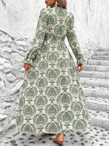 Smocked Printed V-Neck Flounce Sleeve Dress - Trendsi - Flyclothing LLC