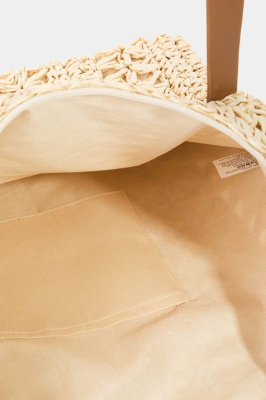 Fame Straw Braided Tote Bag - Trendsi