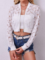 Sheer Baseball Collar Zip Up Jacket - Trendsi - Flyclothing LLC