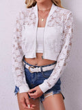 Sheer Baseball Collar Zip Up Jacket - Trendsi - Flyclothing LLC