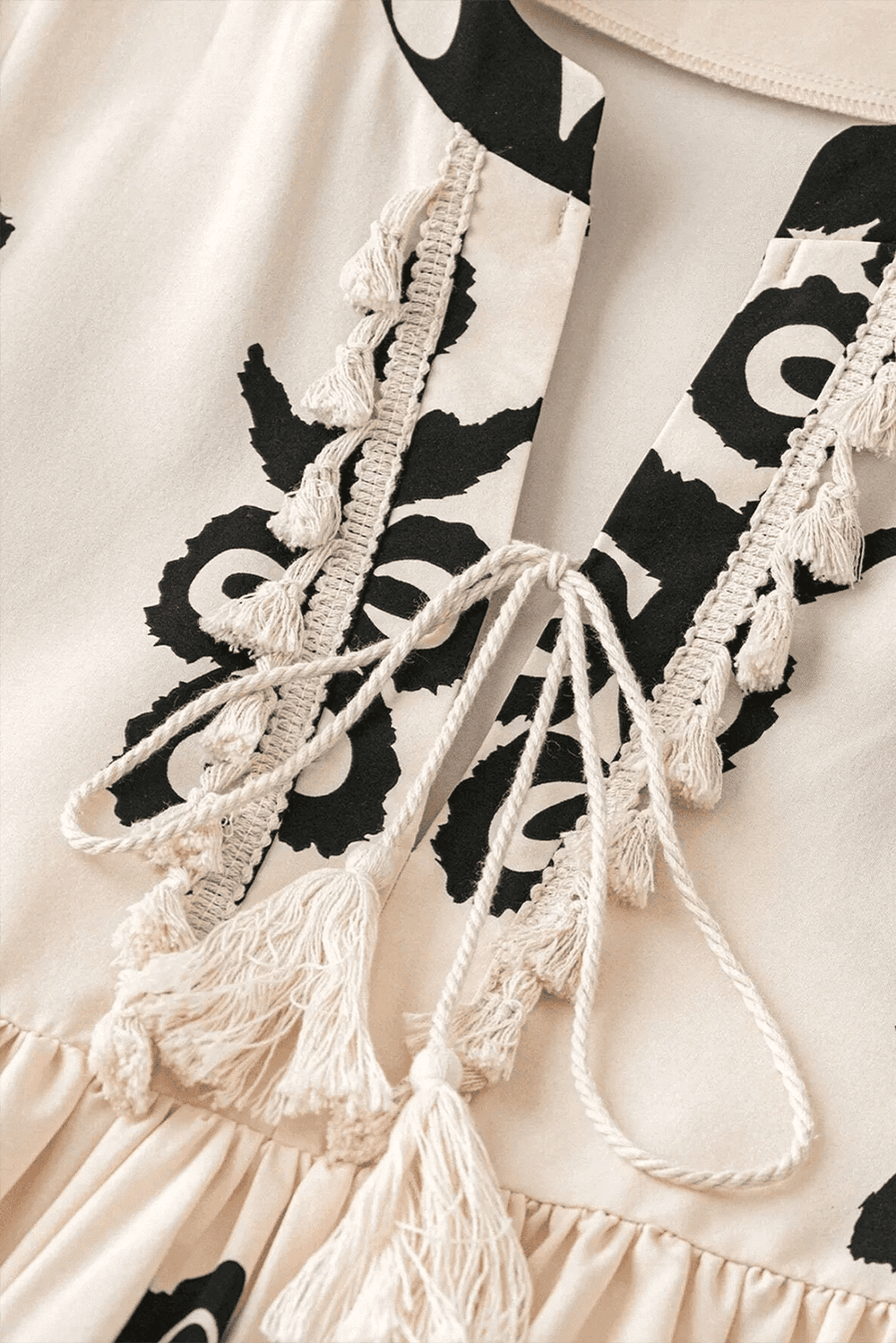 Tassel Printed Three-Quarter Sleeve Mini Dress - Trendsi - Flyclothing LLC