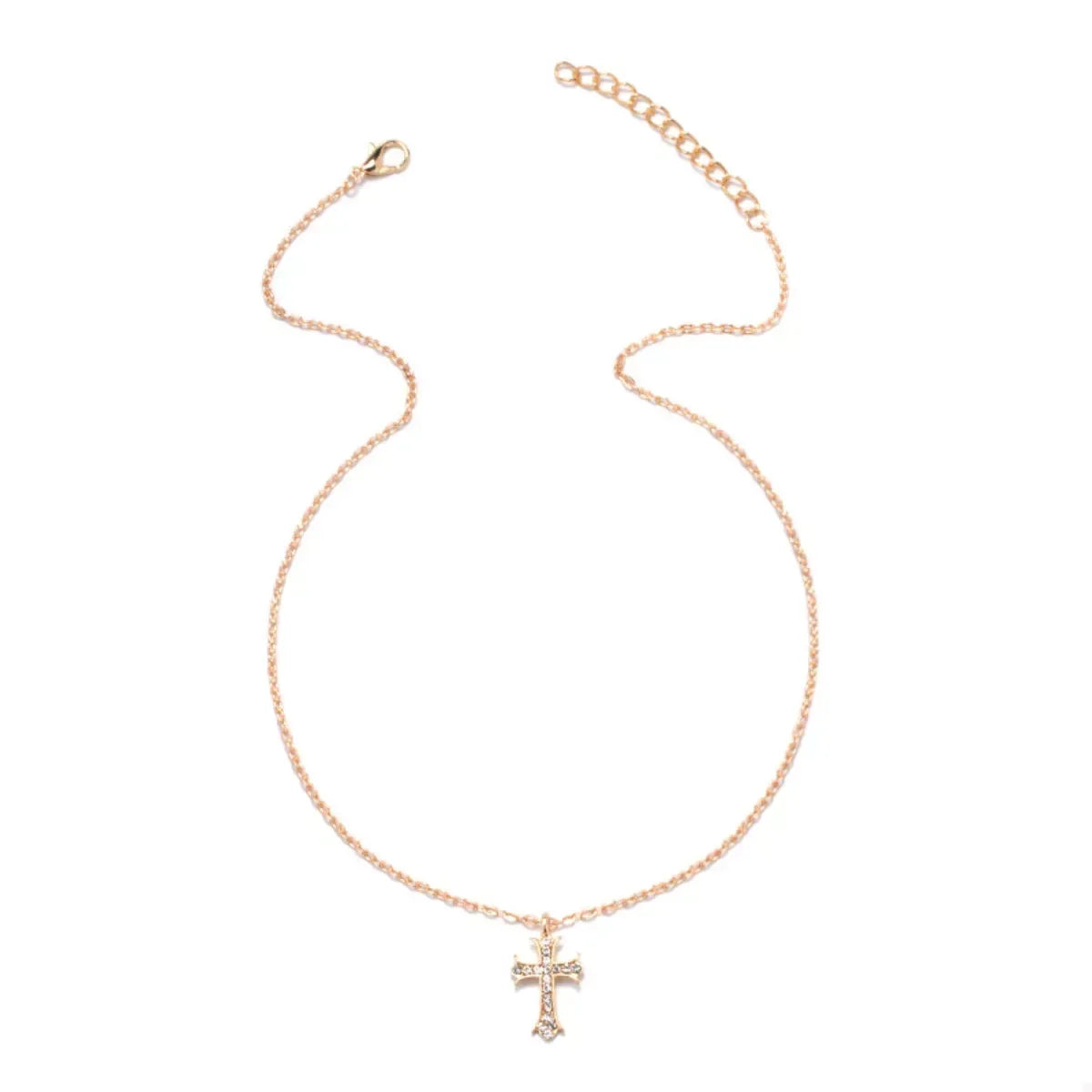 18K Gold-Plated Rhinestone Cross Necklace - Trendsi - Flyclothing LLC