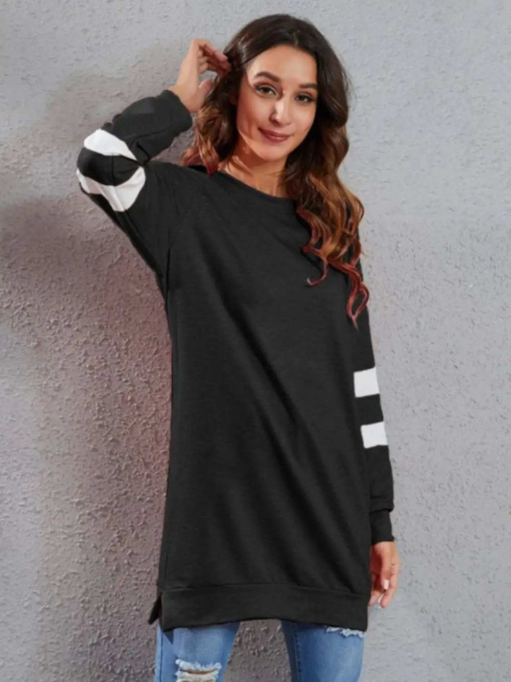 Full Size Striped Round Neck Long Sleeve T-Shirt - Trendsi - Flyclothing LLC