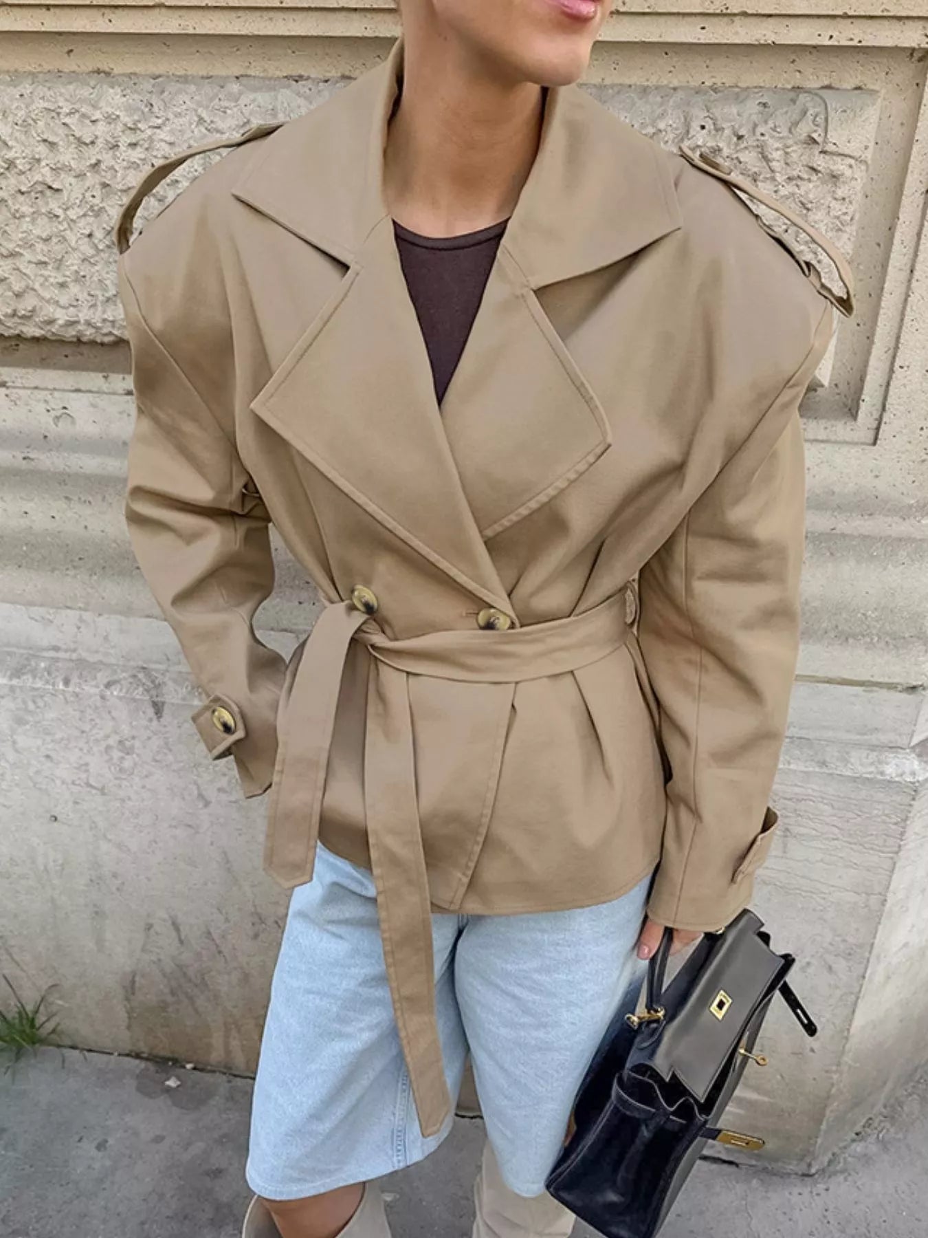 Chic Double-Breasted Belted Trench Coat - Trendsi - Flyclothing LLC