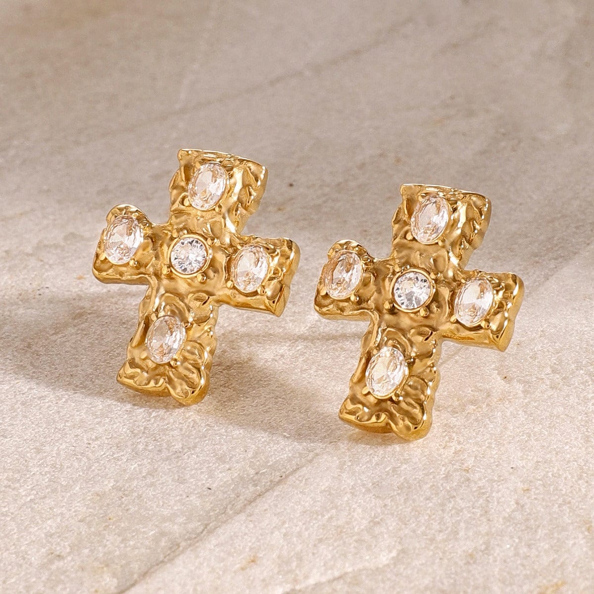 18K Gold-Plated Zircon Cross Earrings - Trendsi