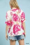 Umgee Floral V-Neck Puff Sleeve Blouse - Trendsi - Flyclothing LLC