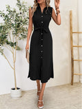 Button Up Sleeveless Midi Dress - Trendsi