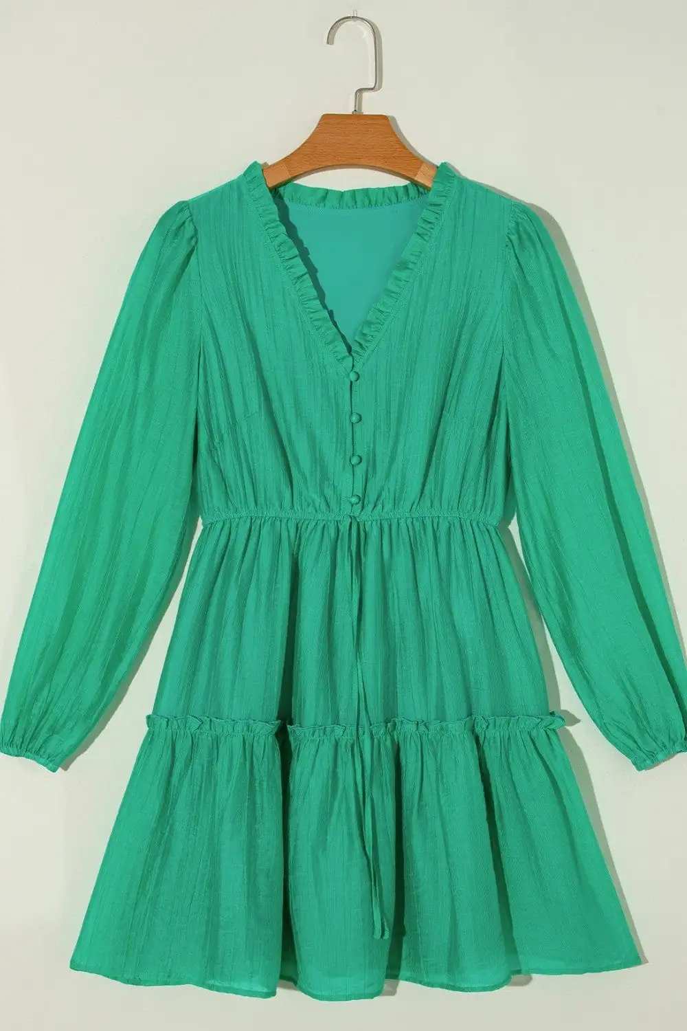 Frill V-Neck Long Sleeve Mini Dress - Trendsi - Flyclothing LLC