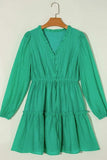 Frill V-Neck Long Sleeve Mini Dress - Trendsi - Flyclothing LLC
