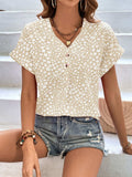 Printed V-Neck Short Sleeve Blouse - Trendsi - Flyclothing LLC