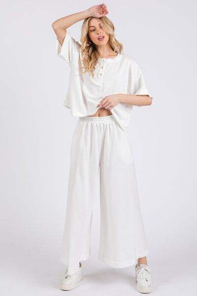 Ces Femme Half Button Half Sleeve Top and Pants Set - Trendsi - Flyclothing LLC
