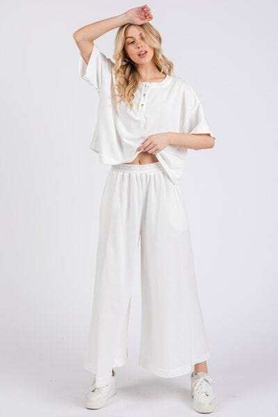 Ces Femme Half Button Half Sleeve Top and Pants Set - Trendsi - Flyclothing LLC