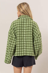HYFVE Tweed Plaid Button Up Collared Neck Jacket - Trendsi - Flyclothing LLC