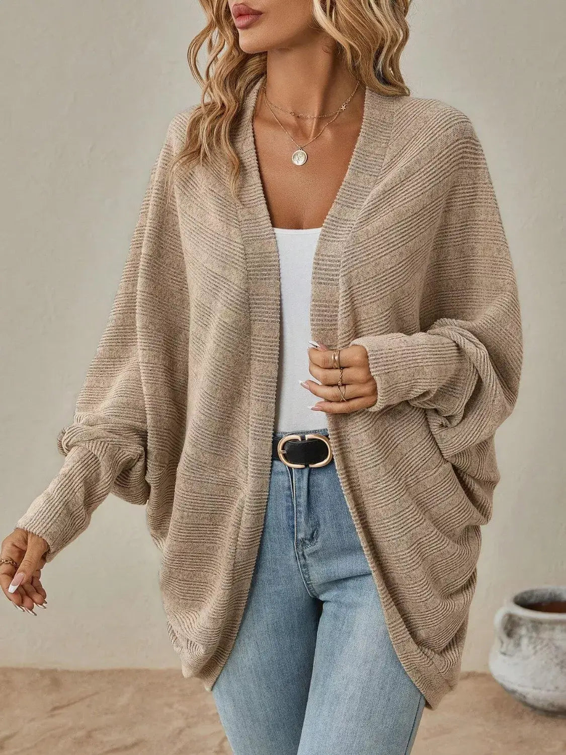 Casual Knit Open Front Cardigan - Trendsi - Flyclothing LLC