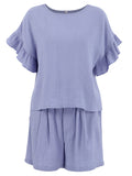Ruffled Round Neck Top and Shorts Set - Trendsi