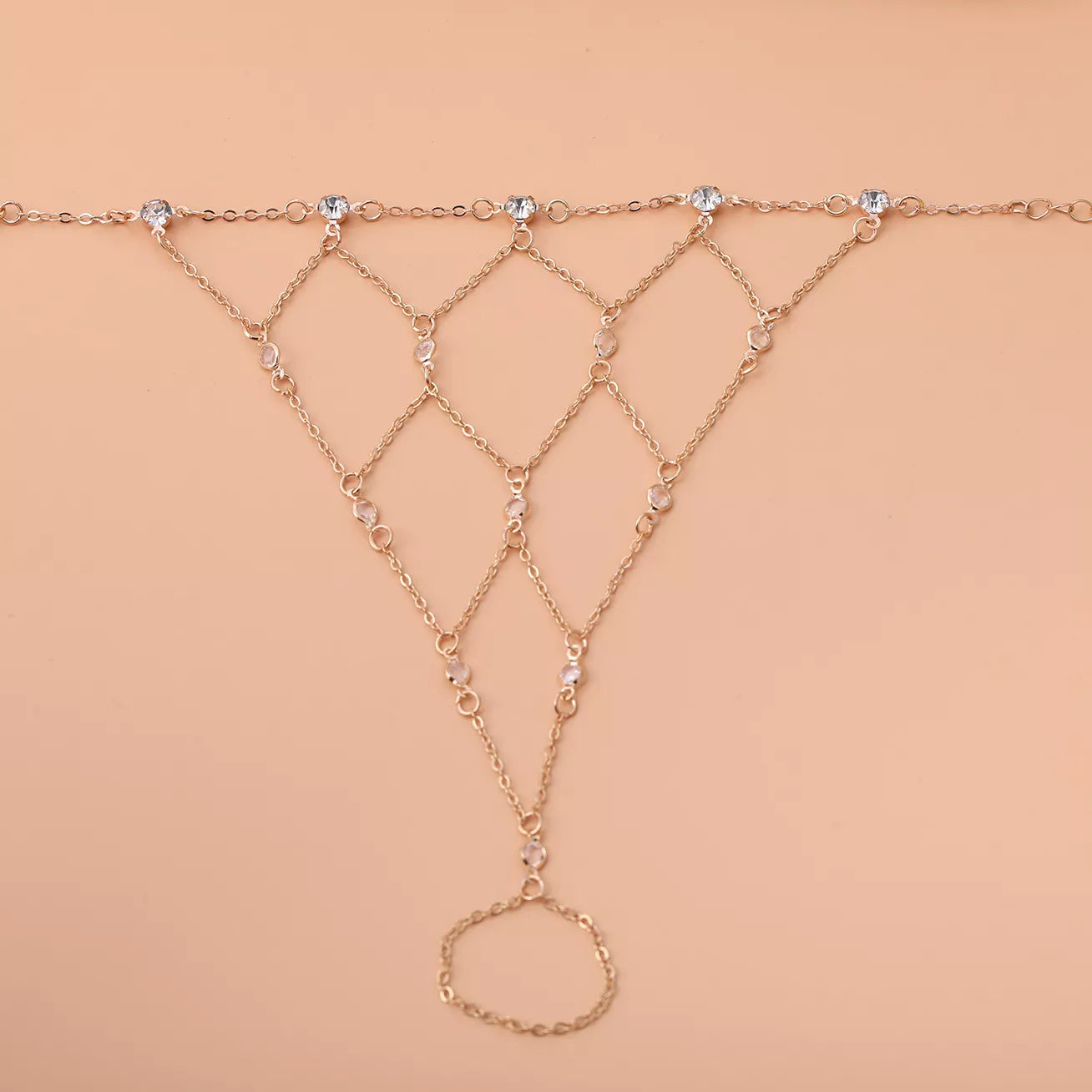 Elegant Gold Chain Hand Bracelet with Rhinestone Accents - Trendsi - Flyclothing LLC