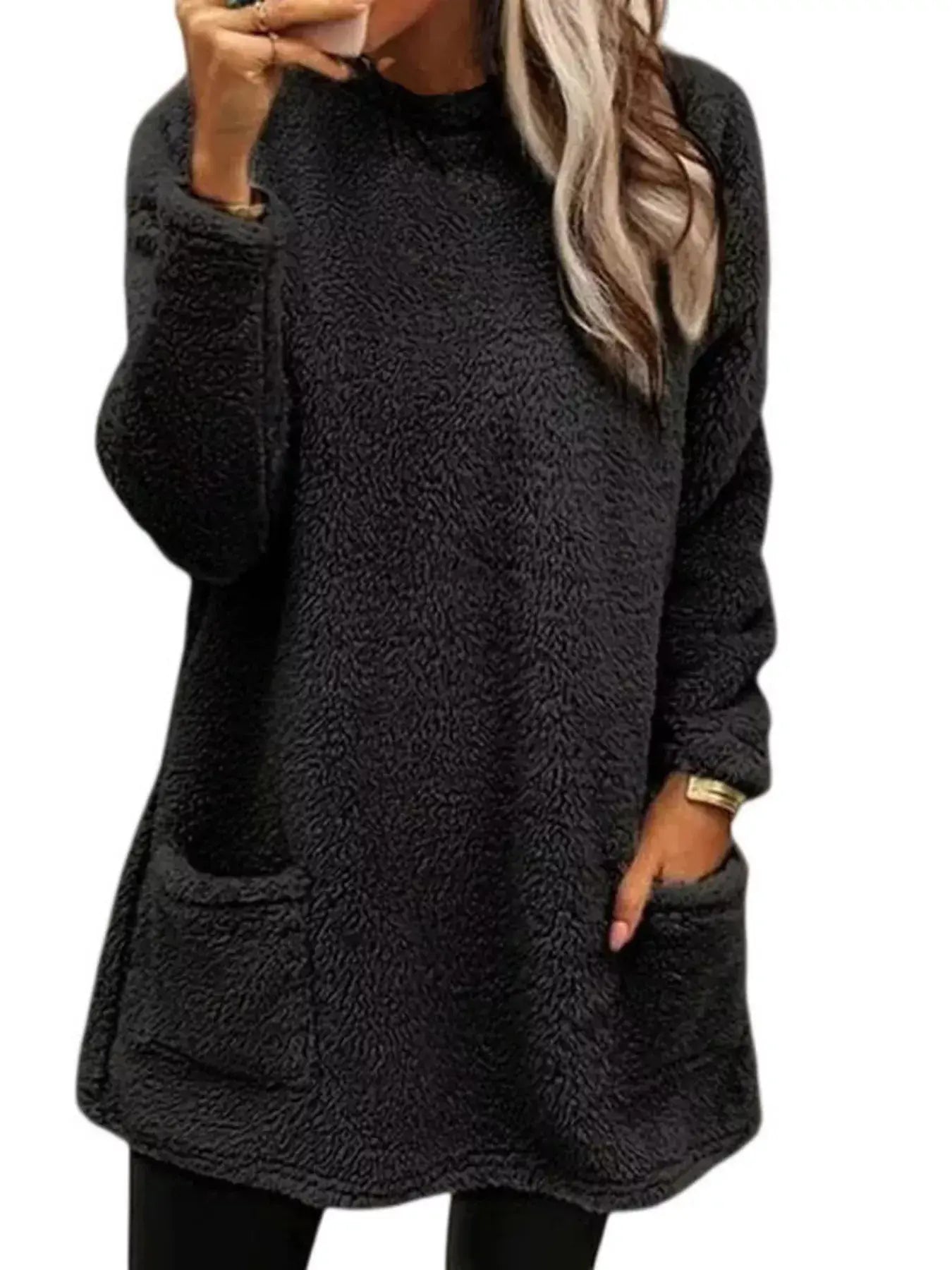 Fleece Long Sleeve Sweatshirt - Trendsi - Flyclothing LLC