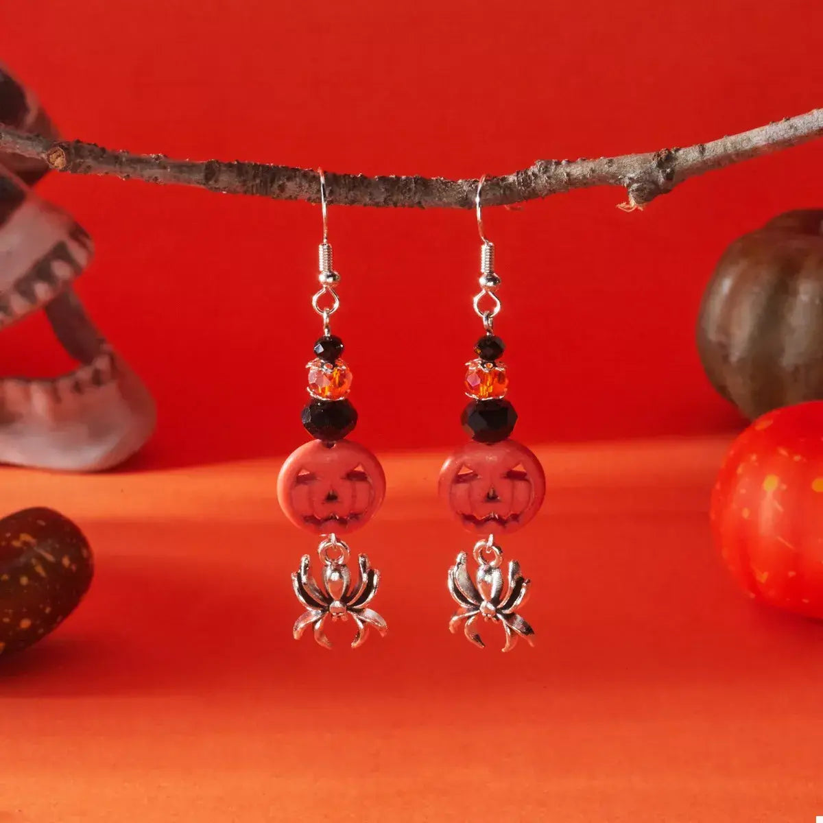 Halloween Spider Pumpkin Drop Earrings - Trendsi - Flyclothing LLC