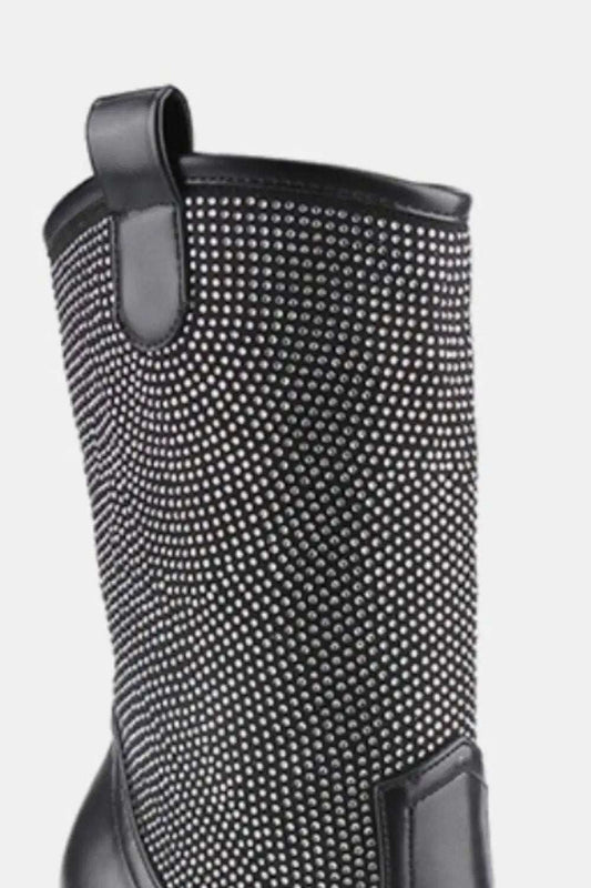 Weeboo Chunky Heel Rhinestone Western Cowboy Boots - Trendsi - Flyclothing LLC