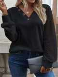Decorative Button V-Neck Long Sleeve T-Shirt - Trendsi - Flyclothing LLC