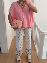 V-Neck Button Up Short Sleeve Cardigan - Trendsi - Flyclothing LLC