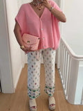 V-Neck Button Up Short Sleeve Cardigan - Trendsi - Flyclothing LLC
