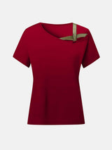Asymmetrical Neck Short Sleeve T-Shirt - Trendsi - Flyclothing LLC