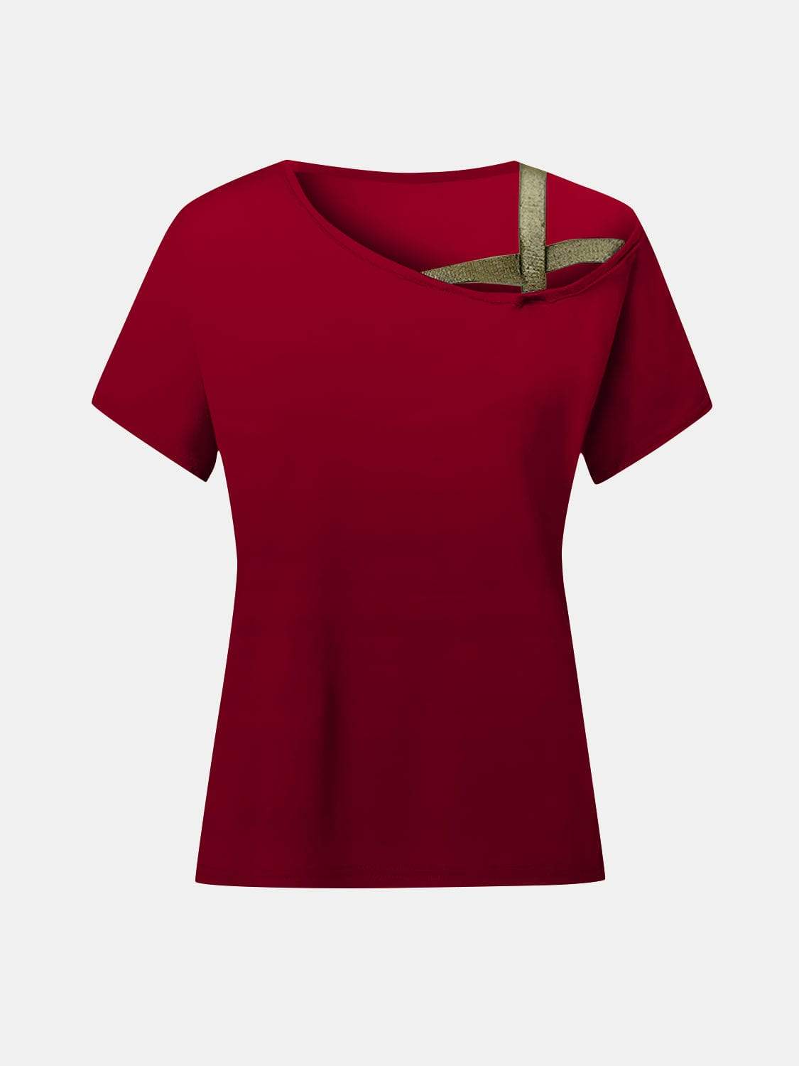 Asymmetrical Neck Short Sleeve T-Shirt - Trendsi - Flyclothing LLC