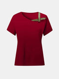 Asymmetrical Neck Short Sleeve T-Shirt - Trendsi - Flyclothing LLC