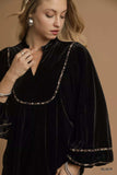 Umgee Velvet Long Sleeve Blouse with Contrast Trim - Trendsi - Flyclothing LLC