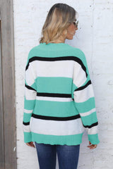 Color Block V-Neck Dropped Shoulder Sweater - Trendsi - Flyclothing LLC
