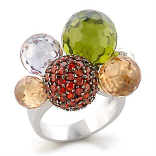 9W020 - Rhodium + Ruthenium Brass Ring with AAA Grade CZ in Multi Color - Alamode - Flyclothing LLC