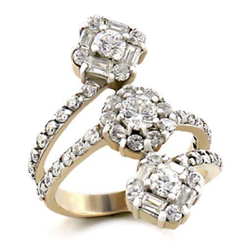 9W073 - Gold+Rhodium Brass Ring with AAA Grade CZ in Clear - Alamode - Flyclothing LLC