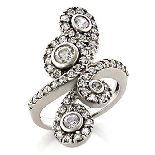 9W097 - Rhodium Brass Ring with AAA Grade CZ in Clear - Alamode - Flyclothing LLC