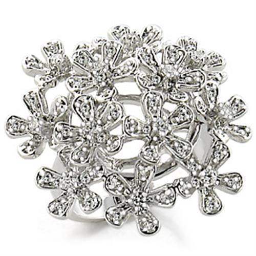 9W143 - Rhodium Brass Ring with AAA Grade CZ in Clear - Alamode - Flyclothing LLC