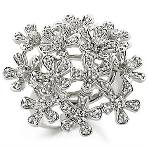 9W143 - Rhodium Brass Ring with AAA Grade CZ  in Clear - Alamode