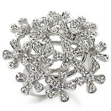 9W143 - Rhodium Brass Ring with AAA Grade CZ  in Clear - Alamode
