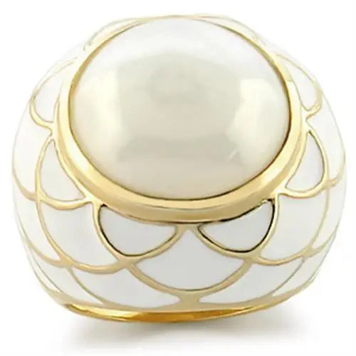 9W185 - Gold Brass Ring with Milky CZ in White - Alamode - Flyclothing LLC