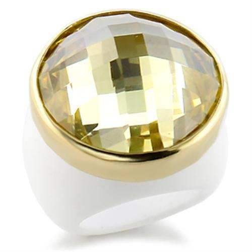 9W193 - Gold Brass Ring with AAA Grade CZ in Citrine Yellow - Alamode - Flyclothing LLC