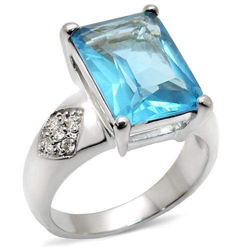 9X012 - Rhodium Brass Ring with Synthetic Synthetic Glass in Sea Blue - Alamode - Flyclothing LLC