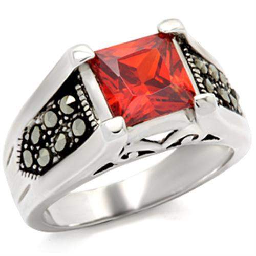 9X019 - Antique Tone 925 Sterling Silver Ring with AAA Grade CZ in Garnet - Alamode - Flyclothing LLC