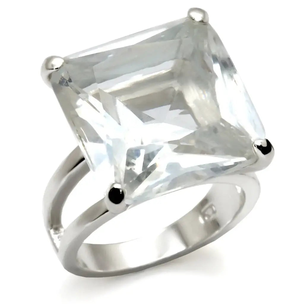 9X026 - High-Polished 925 Sterling Silver Ring with AAA Grade CZ in Clear - Alamode - Flyclothing LLC