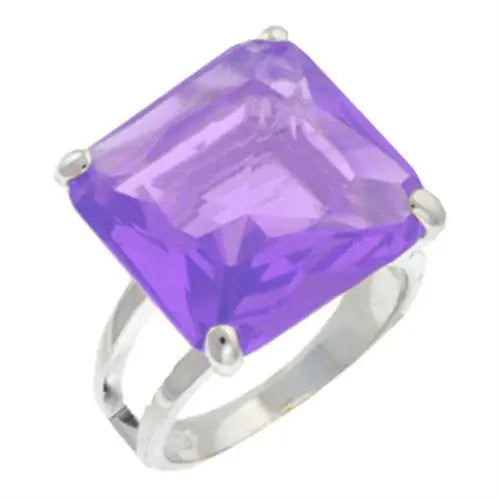 9X030 - High-Polished 925 Sterling Silver Ring with AAA Grade CZ in Amethyst - Alamode - Flyclothing LLC