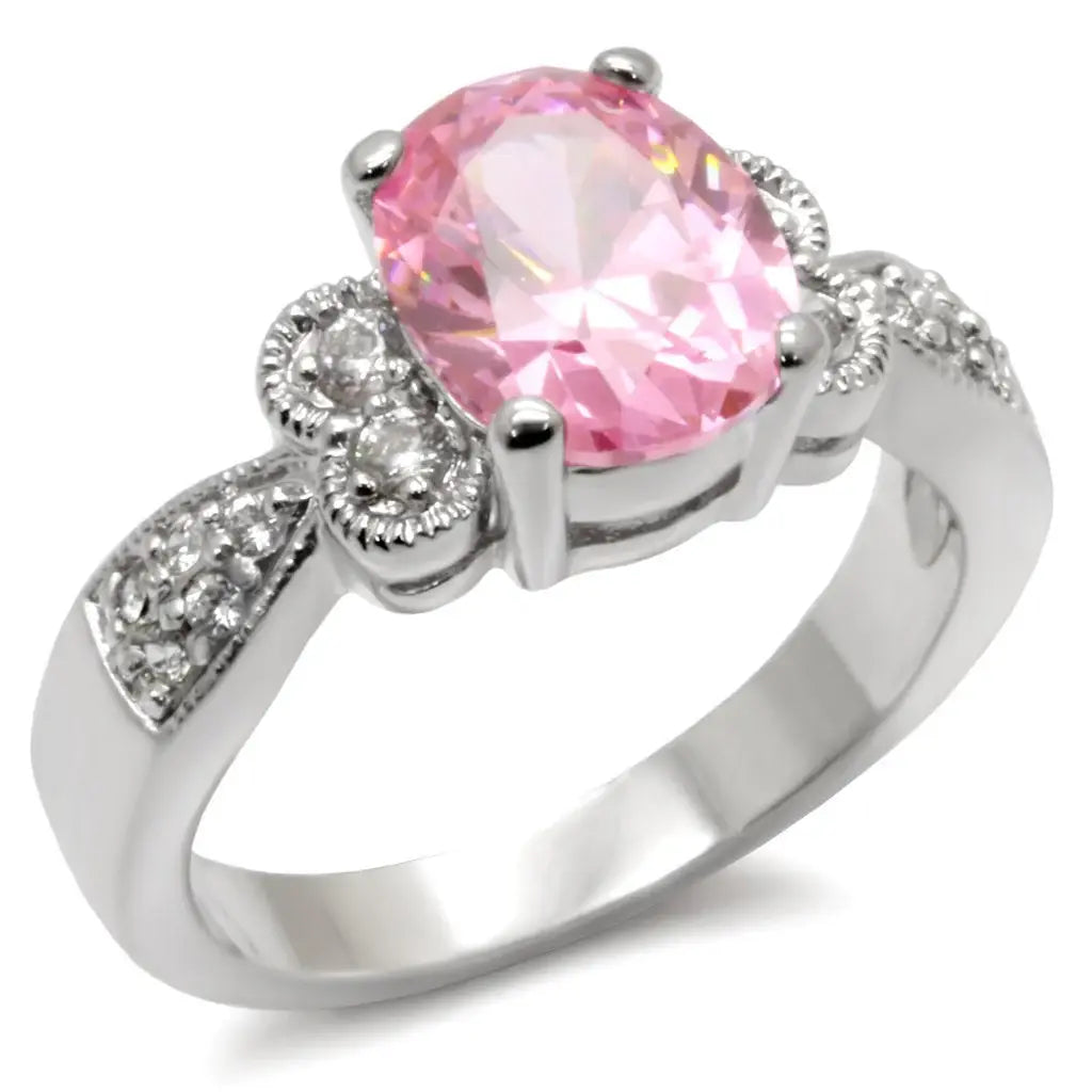 9X045 - High-Polished 925 Sterling Silver Ring with AAA Grade CZ in Rose - Alamode - Flyclothing LLC
