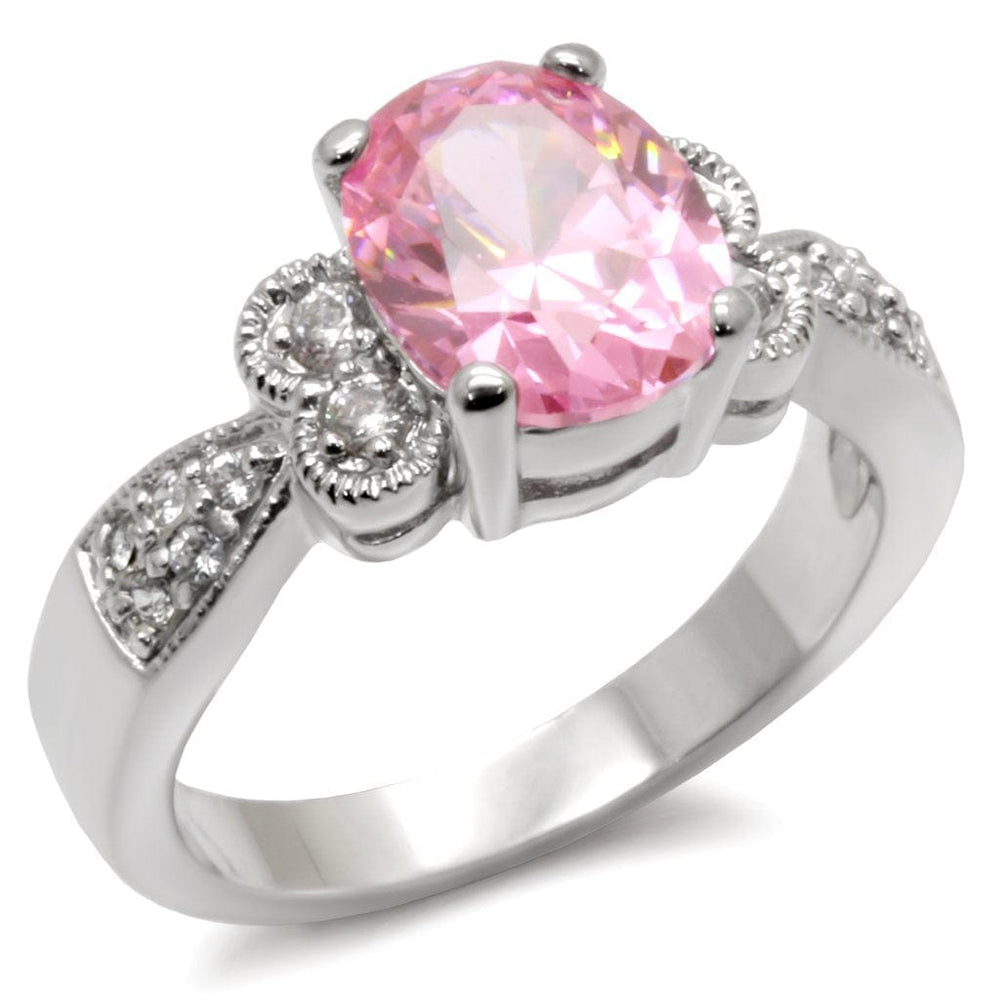 9X045 - High-Polished 925 Sterling Silver Ring with AAA Grade CZ  in Rose - Alamode