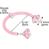 Pink Double Gem Horseshoe Nose Ring - Solid Titanium Anodized - BodyCandy - Flyclothing LLC