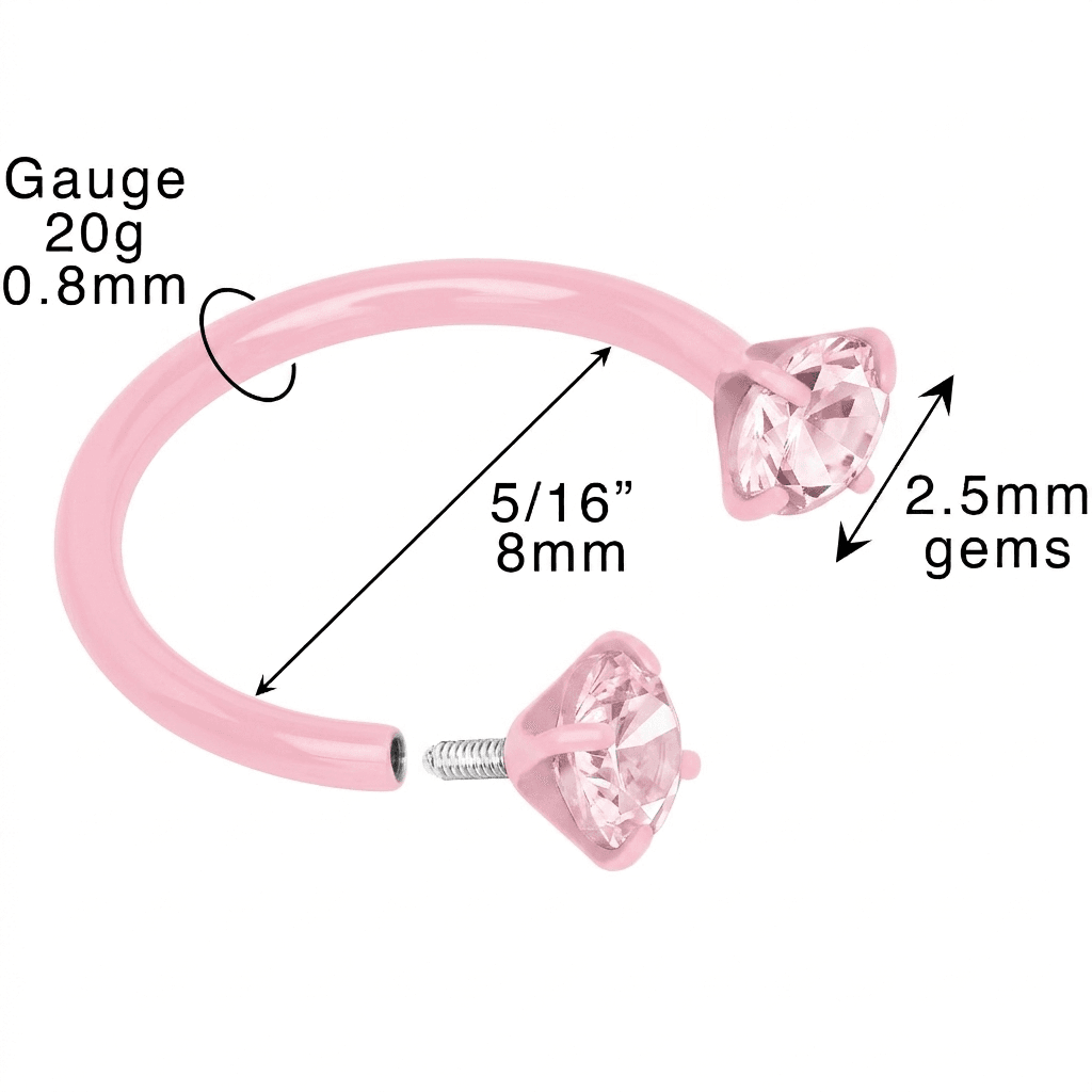 Pink Double Gem Horseshoe Nose Ring - Solid Titanium Anodized - BodyCandy - Flyclothing LLC